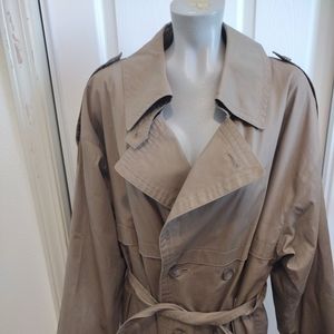 London Towne Mens Sz 40 Reg Trench Brown Gray Coat Dbl Breasted Zip Out Lining